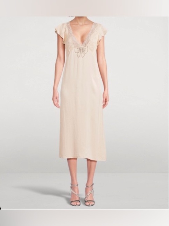 Free People Dresses & Skirts - Free People Beaded Lace-Trim Slip Dress in Blush Size Small
